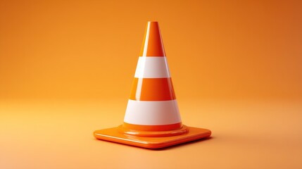Striped traffic cone; orange, white against orange background. Matte surface, single source soft lighting.