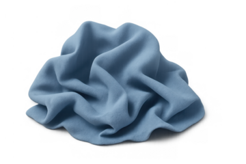 Crumpled blue fabric creating soft folds and a textured surface, isolated on a transparent background