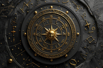 Abstract composition with zodiac circle in signs and symbols