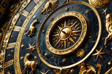 Fototapeta premium Abstract composition with zodiac circle in signs and symbols