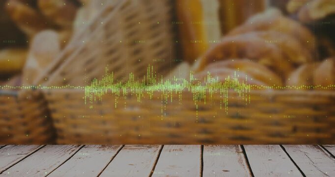 Animated green waveform rising and falling on audio pulses, showing sound with drip trails on plank