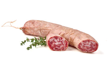 Salami with Thyme, isolated on white background