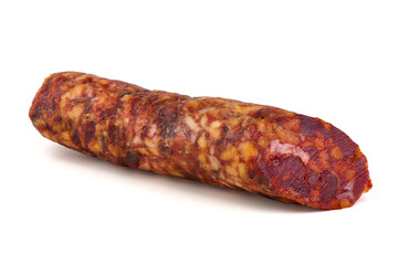 Dry cured sausage, isolated on white background
