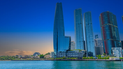 18 November 2025 Panoramic night view of Sydney Harbour and City Skyline of NSW Australia beautiful colourful skies on a beautiful spring day