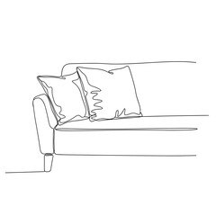 Sofa with cushions in minimalist line art style