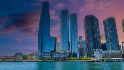 Obraz premium 18 November 2025 Panoramic night view of Sydney Harbour and City Skyline of NSW Australia beautiful colourful skies on a beautiful spring day