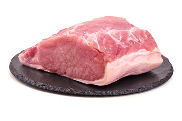 Pork Loin Roast on Slate Plate, isolated on white background