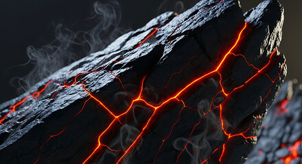 Fiery glowing lava cracks through dark rock, creating a dramatic and powerful visual perfect for digital art and design projects.
