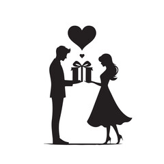 Couple exchanging a gift silhouette