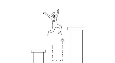 Businessman leaping to success reaching new heights with career growth