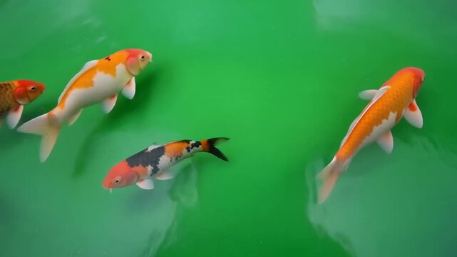  koi fish gliding smoothly on green screen, symmetrical movement