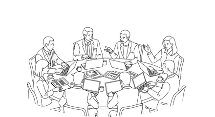 Dynamic business team brainstorming ideas at round table meeting