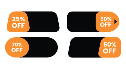 A set of four discount labels with different percentages off in orange and black on a white background