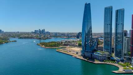 Naklejka premium 18 November 2025 Panoramic night view of Sydney Harbour and City Skyline of NSW Australia beautiful colourful skies on a beautiful spring day