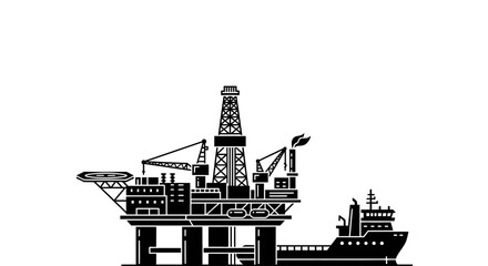 Powerful offshore oil rig with support vessel for energy production