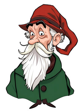 Illustration of Ebenezer Scrooge from Charles Dickens A Christmas carol cut out and isolated on a white background