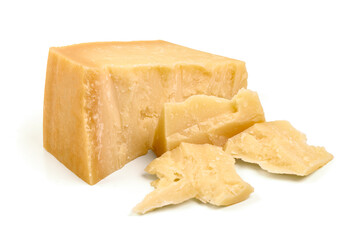 Parmesan Cheese Pieces, isolated on white background