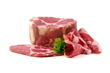 Capocollo Meat with Lettuce, isolated on white background