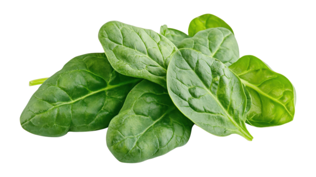 Fresh Spinach Leaves Pile isolated on a transparent background