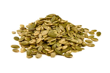 Pile of Pumpkin Seeds, isolated on white background