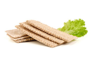 Crispbread with Salad Lettuce, isolated on white background