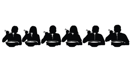 Silhouettes of people enjoying a delicious noodle meal together