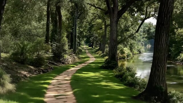 Tree-Lined Trail Fading Soft Background Peaceful Inviting