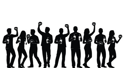 Diverse group enjoying burgers and drinks in silhouette