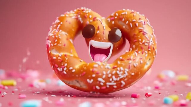 3d cute pretzel character twisted body salt Videos