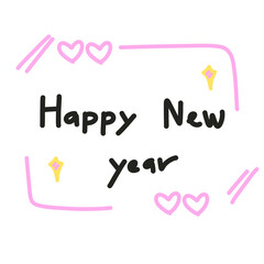 Happy New Year Graphic with Hearts and Stars