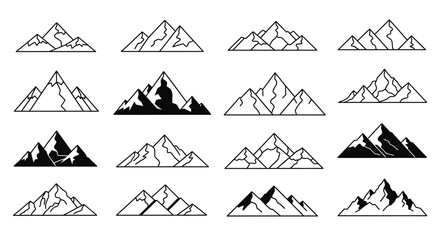 Modern mountain range icons for adventure and nature design projects