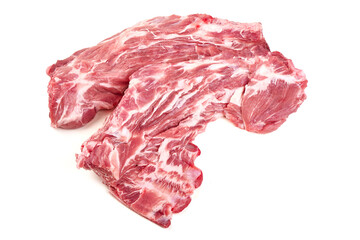 Raw Pork Neck Meat, isolated on white background