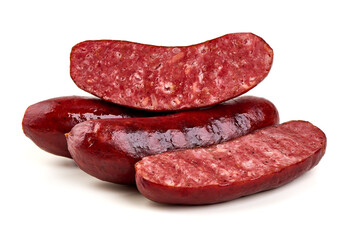 Smoked Sausage Slices, isolated on white background