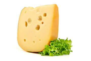 Swiss Cheese with Lettuce, isolated on white background
