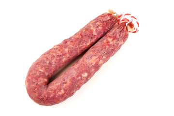 Dry Sausage with String, isolated on white background