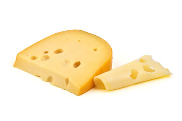 Swiss Cheese Wedge and Slice, isolated on white background