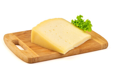 Cheese with Lettuce on Cutting Board, isolated on white background