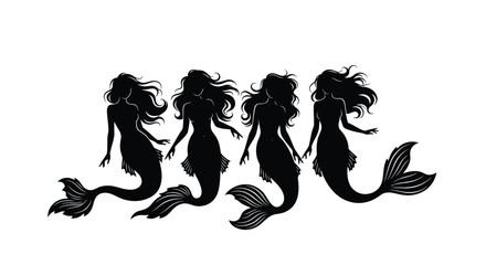 Mystical mermaids with flowing hair and ornate tails swimming gracefully