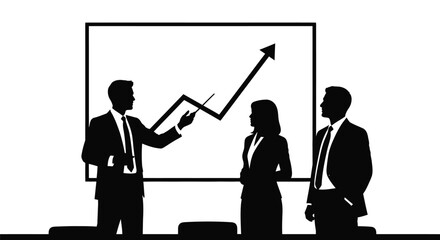 Business professionals presenting upward trend graph in modern conference room