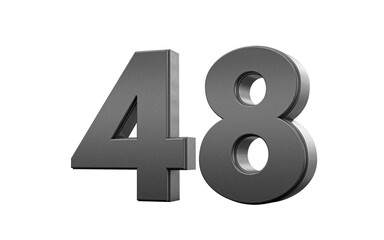 Sleek metallic Black number 48 Forty eight with a glossy surface. 3d illustration