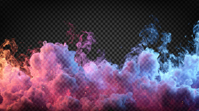 Vector magical purple and pink smoke border isolated on the transparent background.