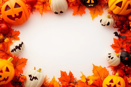 Blank Halloween card background decorated with pumpkins and autumn leaves for festive celebration - Powered by Adobe