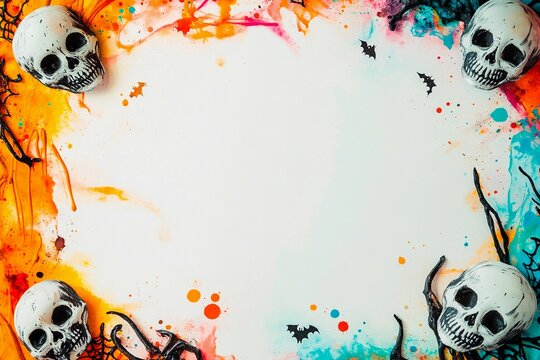 Blank Halloween card background decorated with pumpkins and autumn leaves for festive celebration