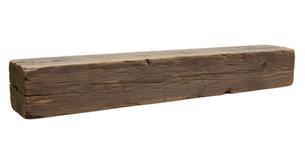 Rustic wooden beam weathered texture isolated design element on transparent background.