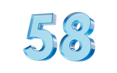 3d Glossy Blue number 58 Fifty eight with a smooth finish and reflective highlights. 3d illustration