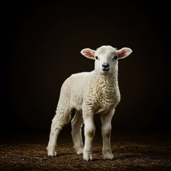 Obraz premium A fluffy young lamb stands prominently, symbolizing inherent natural wealth and a foundational medium of exchange in a rustic economic system ,economy ,agriculture ,natural