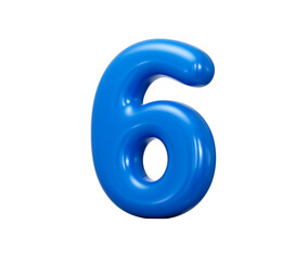 A reflective blue 3D number 6 Six with a smooth looped design. 3d illustration