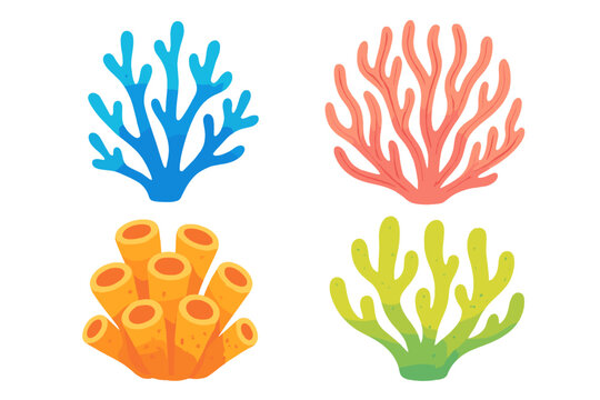 Colorful tropical reef organisms set with branching corals and tube sponge