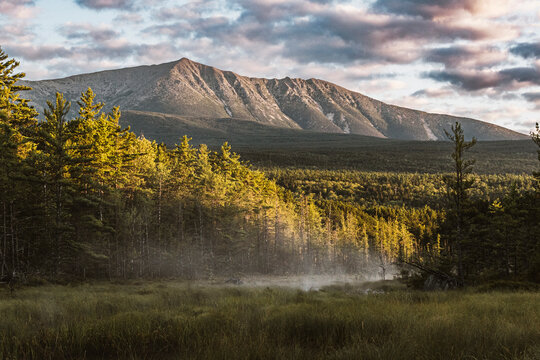 Katahdin catches early morning sun, baxter state park, Maine