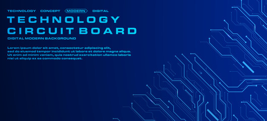Technology Circuit Board Interface — Blue Gradient Background. A soft gradient combined with intricate glowing circuit details, producing a sleek modern tech interface.